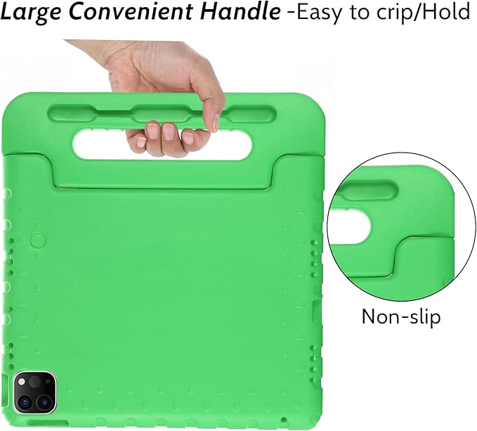 Dteck Kids Case for iPad Air 11" M2 2024, iPad Pro 11" Case 2024, Lightweight Shockproof Rugged EVA Kids Friendly Handle Kickstand Child Proof Protective Case with Pencil Holder, Green