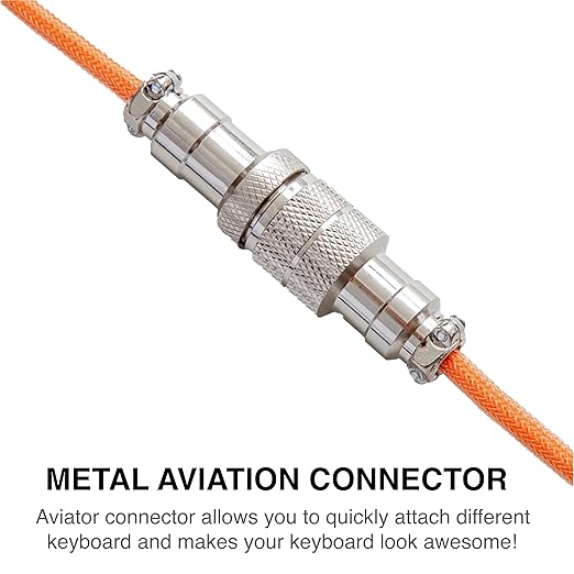GUNMJO Pro Custom Premium Coiled USB C Cable for Gaming Keyboard, Double-Sleeved Mechanical Keyboard Cable with Detachable Metal Aviator, 1.5M USB-C to USB-A, Brilliant Orange Color