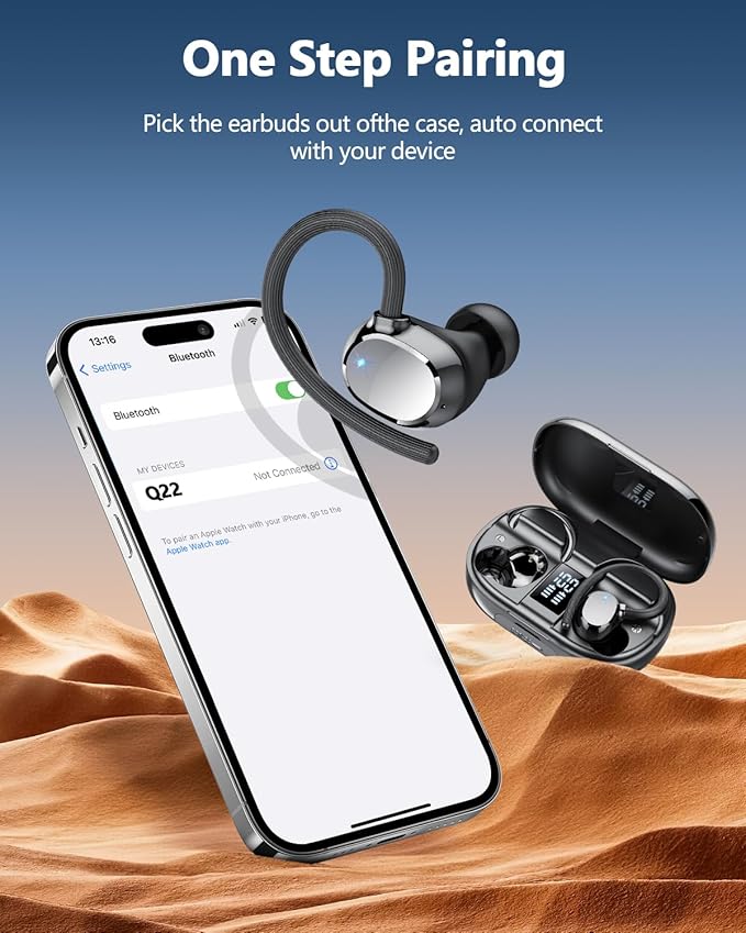 Ear Buds Wireless Bluetooth Earbuds Sport 2026 New Bluetooth 5.3 Headphones with LED Display 128H Playtime Powerful Bass Over Ear Earphones with Earhooks IP7 Waterproof for Gym/Running/Workout