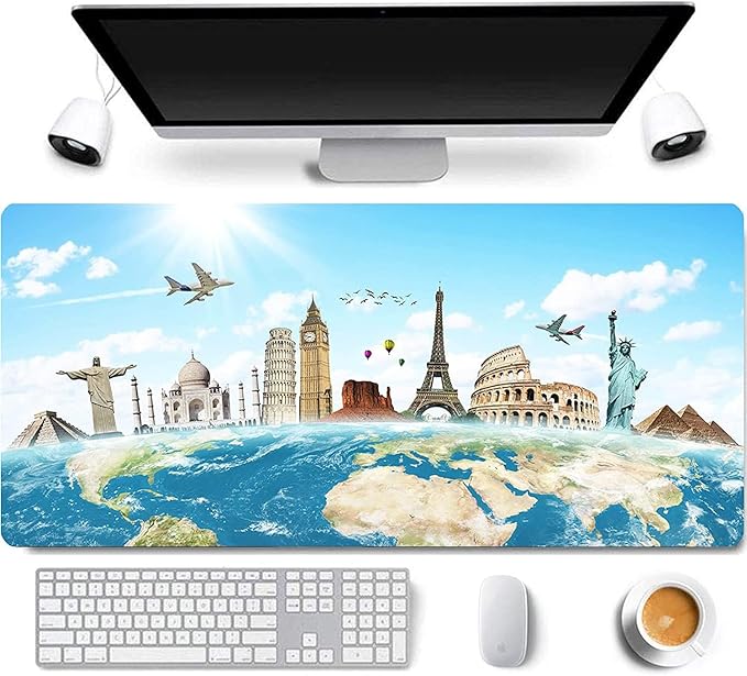 31.5x11.8 Inch Non-Slip Long Extended Large Gaming Mouse Pad with Stitched Edges XL Laptops Keyboard Mouse Mat(Travel World)