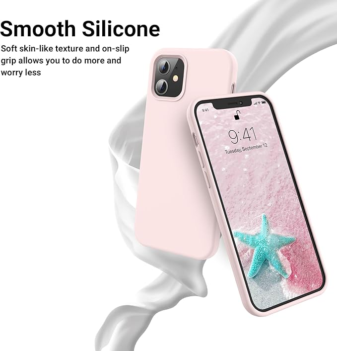 OTOFLY Compatible iPhone 12 & 12 Pro Case, 6.1 inch (2020), Silky Soft Touch Series Premium Soft Liquid Silicone Rubber Full-Body Protective Bumper (Chalk Pink)