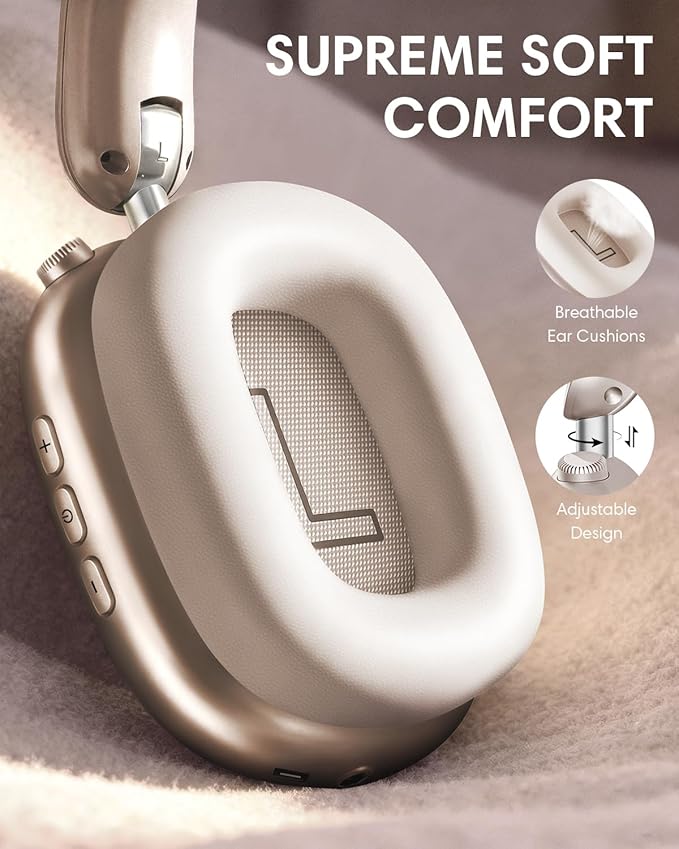 Wentronic Y02 Active Noise Cancelling Headphones, Wireless Over-Ear Bluetooth 5.4 Headphones, Multiple Modes, 60H Playtime,Hi-Res Audio,Big Bass,Foldable Lightweight for Travel Home Office, Starlight
