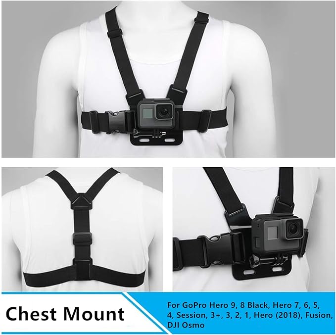 Chest Mount Harness Chesty Vest Head Mount Strap for Action Camera Compatible with GoPro Hero 12,11,10,9,8,Max,Go Pro Hero 7,6, 5,4, Session,3+,3,Hero (2018),Fusion,DJI Osmo,AKASO