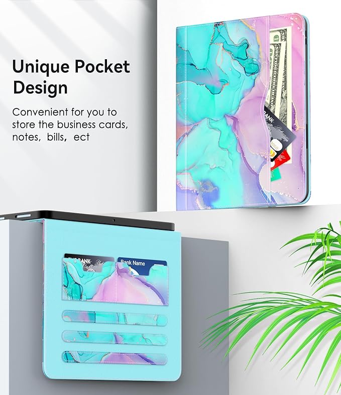 ZoneFoker Case for iPad Air 11-inch M3/M2 (2025/2024), iPad Air 5th/4th Generation 10.9'' (2022/2020), iPad Pro 11 (4th/3rd/2nd/1st Gen), Multi-Angle Stand Cover with Pencil Holder, Marble Teal Pink