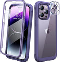 Diaclara Designed for iPhone 14 Pro Case 6.1’’, Full Body Rugged Protective Case+ Camera Lens Protector w/Built-in Touch Sensitive Anti-Scratch Screen Protector, Bumper (Royal Purple)
