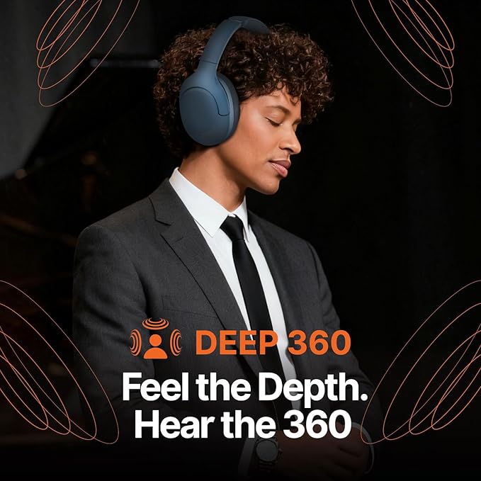 VOKALEN Hyper Pro 2 Bluetooth Headphones Over Ear, Hi-Res Audio, Adaptive Noise Cancelling, 60H Playtime, DEEP360 Spatial Sound, Comfort Mesh Ear Cushions, Deep Bass, Custom EQ (Pro 2, Navy)