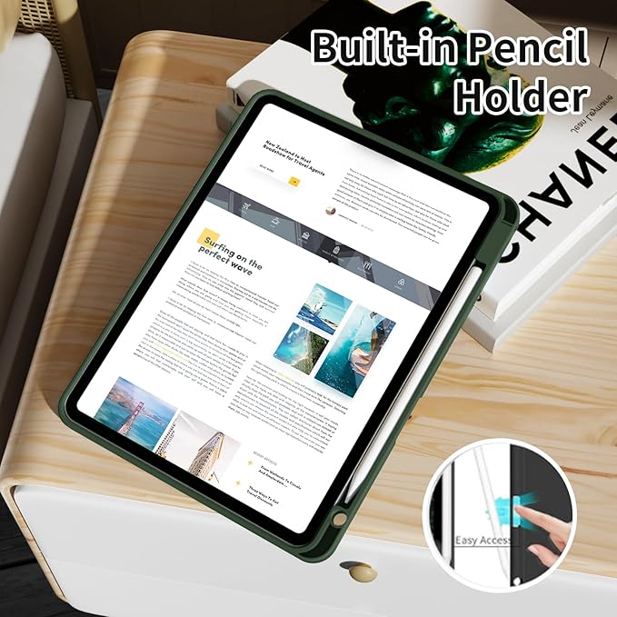 Case for iPad Pro 13 Inch Case (M5/M4) 2025/2024 with Pencil Holder | Slim Protective Trifold TPU Back | Support Apple Pencil Pro & USB-C Charging | Auto Wake/Sleep (Dark Green)