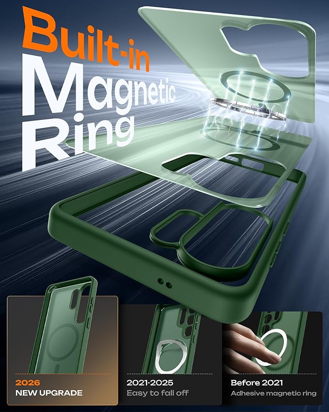 TOCOL for Samsung Galaxy S26 Ultra Case, Built-in Magnetic Ring, Drop Protection, Slim Translucent Matte Phone Case for Galaxy S26 Ultra 6.9 inch (Alpine Green)