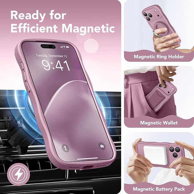 CAPRARO Magnetic for iPhone 17 Pro Max Case for Women Girls, Upgraded [Full Camera Protection] [Compatible with MagSafe] Cute Wave Translucent Matte Phone Case for iPhone 17 Pro Max, Clear Currant