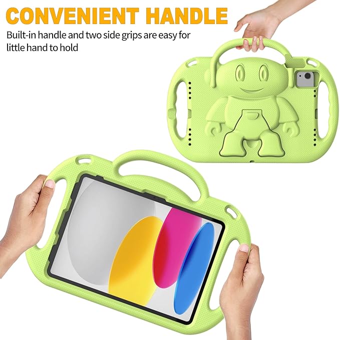 Kids Case for iPad 11th Generation (A16) 11" 2025 & 10th Gen 10.9" 2022 & iPad Air 11" 2025/2024 & Air 5th/4th Gen & Pro 11, Protective Cover with Shoulder Strap Handle Stand, Lime Green