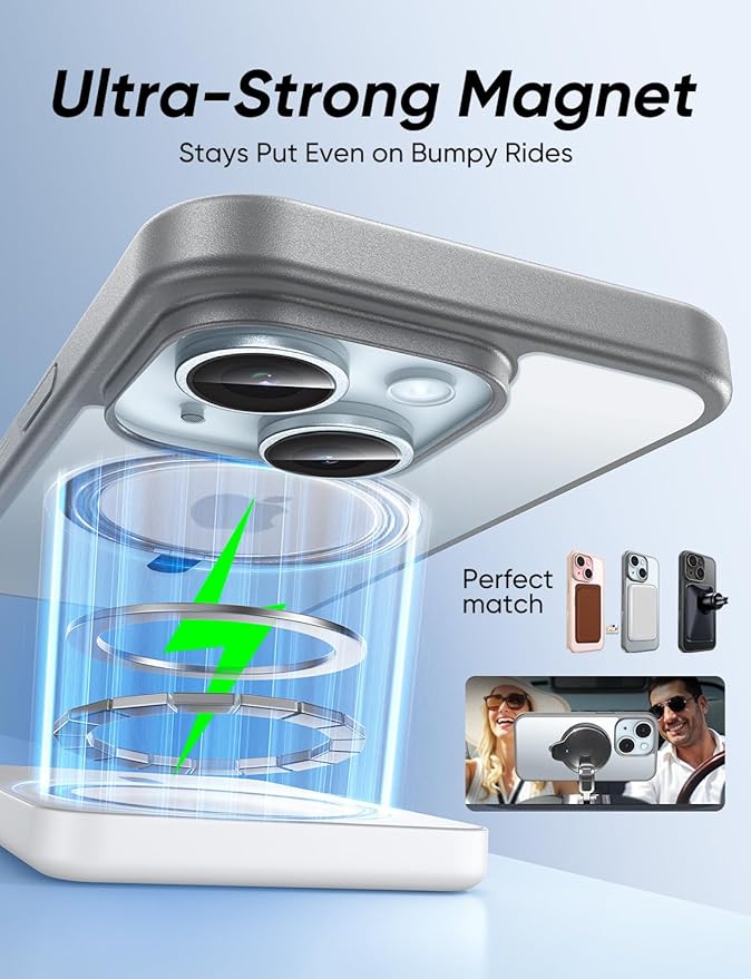 MAGIC JOHN 360° Rotatable Magnetic Invisible Stand for iPhone 15 Case [Anti-Slip Grip] [Compatible with MagSafe] 16FT Shockproof for iPhone 15 Case with Kickstand, Black