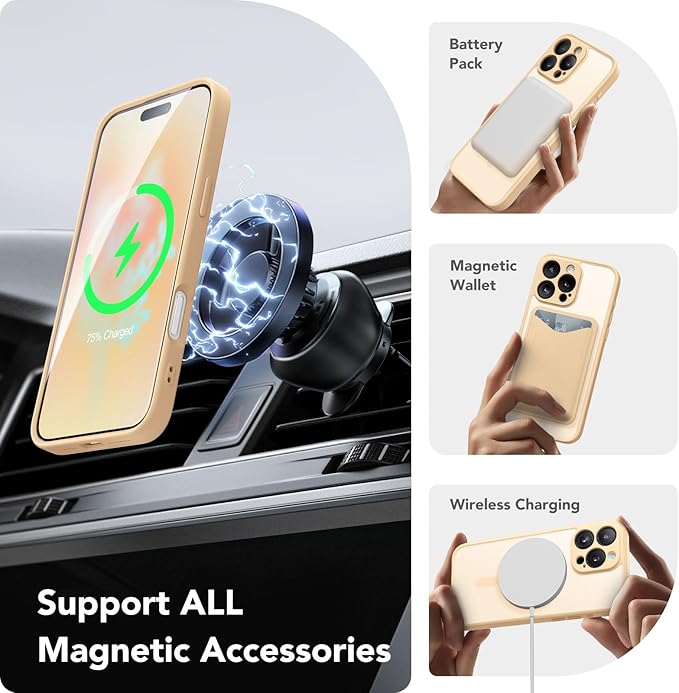 CAPRARO Magnetic Compatible with iPhone 16 Pro Case, Upgraded [Full Camera Protection] [Compatible with MagSafe] Protective Translucent Matte Women Girl Phone Case Cover, Tangerine