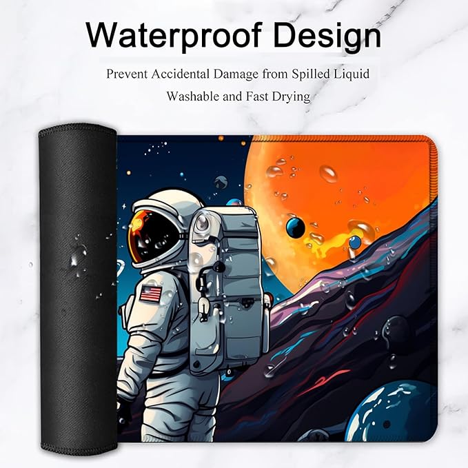 Large Mouse Pad, 31.5 x 11.8in Extended Gaming Mouse Pad with Stitched Edges, XXL Mousepad Protector Non Slip Rubber Base for Office and Home Writing Mat, Anime Space Astronauts Pattern Black Desk Mat