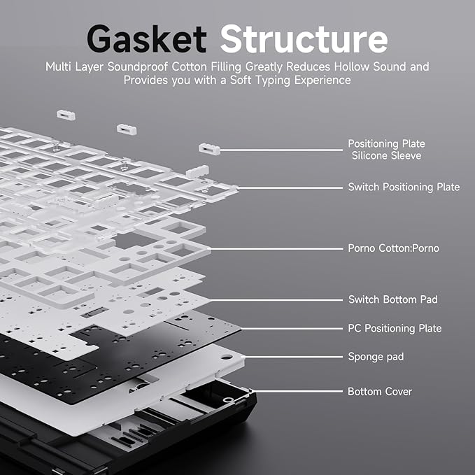 Ajazz AK820 75% Wired Gasket Mechanical Gaming Keyboard with Volume Knob - South Facing LED - Poron Foam - PBT Keycaps - Programmable RGB Hot Swap Keyboard