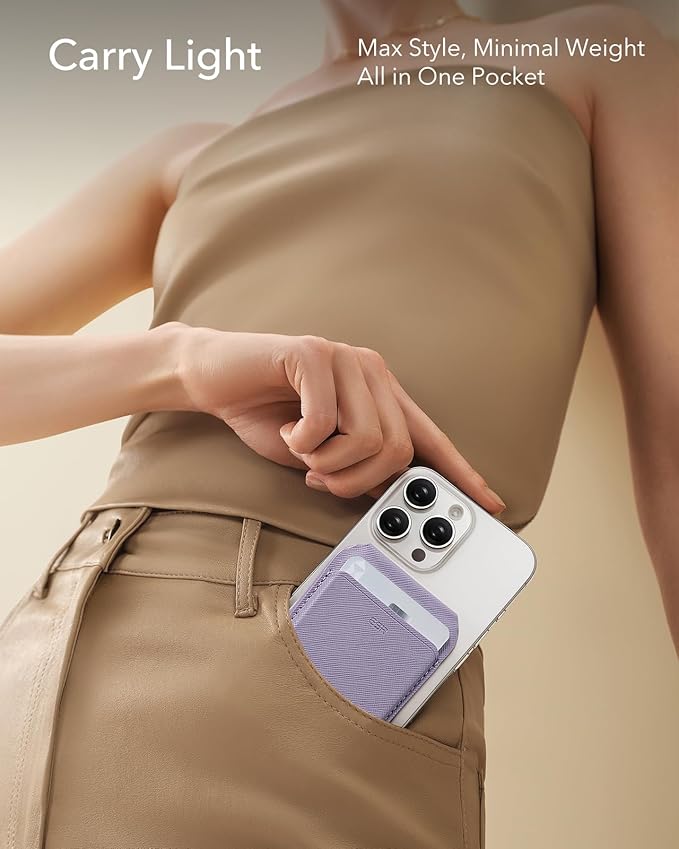 ESR Aura for MagSafe Wallet with Adjustable Stand, RFID Blocking, MagSafe Ring Included, 5 Card Holder Magnetic Wallet for iPhone 17e/17/16/15/14/13/12, Not for 13/12 Mini, Selected Samsung, Lavender