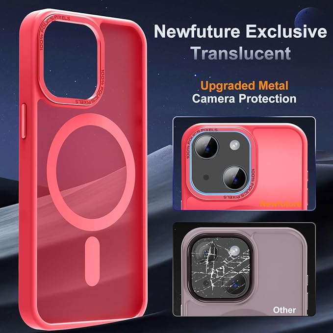 Newfuture Magnetic for iPhone 15 Case [Compatible with Magsafe] [Military Grade Drop Protection] Translucent Matte Anti-Fingerprint Shockproof Phone Case for iPhone 15 6.1 inch, Red