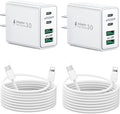 2-Pack iPhone 14 13 Charger Fast Charging, 40W 4-Port USB C Chargers Block with 6FT USB C to Lightning Cable for iPhone 14 13 12 11 Pro Max XS XR X 8, Multi Wall Plug Power Adapter Charging Box