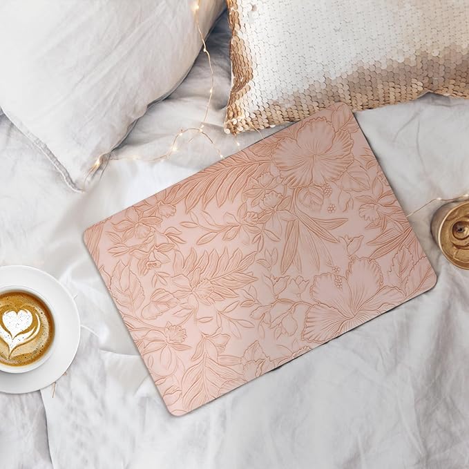 iCasso Compatible with MacBook Air 13 inch Case 2020 2019 2018 Release A1932 A2179 M1 A2337, Texture Leather Plastic Hard Shell Case + Keyboard Cover + Screen Protector, Pink Embossed Floral