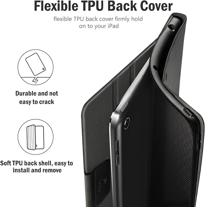 Antbox Case for iPad Air 2/iPad 6th/5th Generation(9.7'')/Pro 9.7''/Air 1 Vegan Leather Case with Pencil Holder Auto Sleep/Wake Function Smart Cover for iPad 9.7'' (Black)