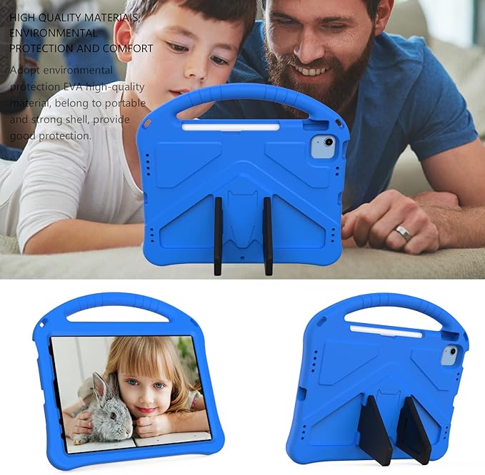 Shockproof Case for Apple iPad A16 11 Inch 2025 11th Gen/iPad 10th Generation 2025 10.9", with Shoulder Strap Soft EVA Handle Design Foldable Kickstand Kids Friendly Cover for Girls Boys, Blue