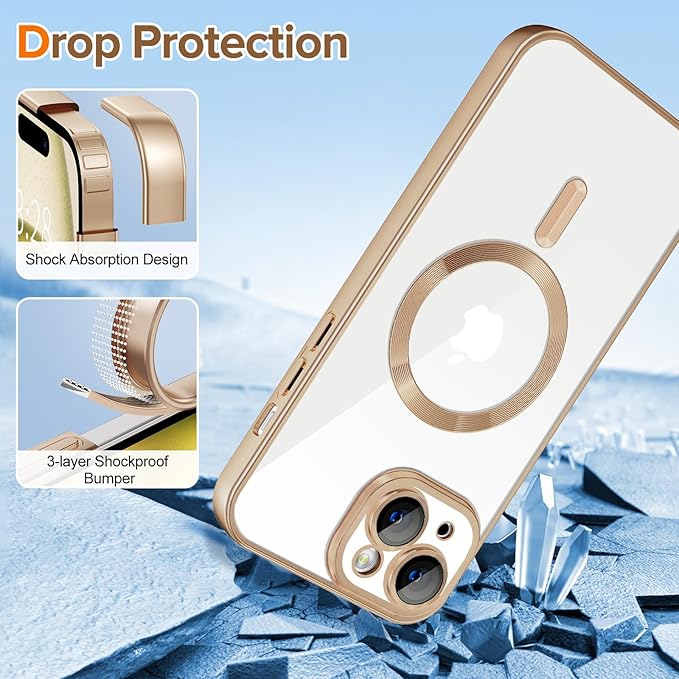 Hython Magnetic Clear for iPhone 15 Case with Camera Lens Protector [Compatible with MagSafe] Luxury Plating Edge Slim Soft TPU Cover Protective Phone Case for iPhone 15 6.1", Matte Desert Brown