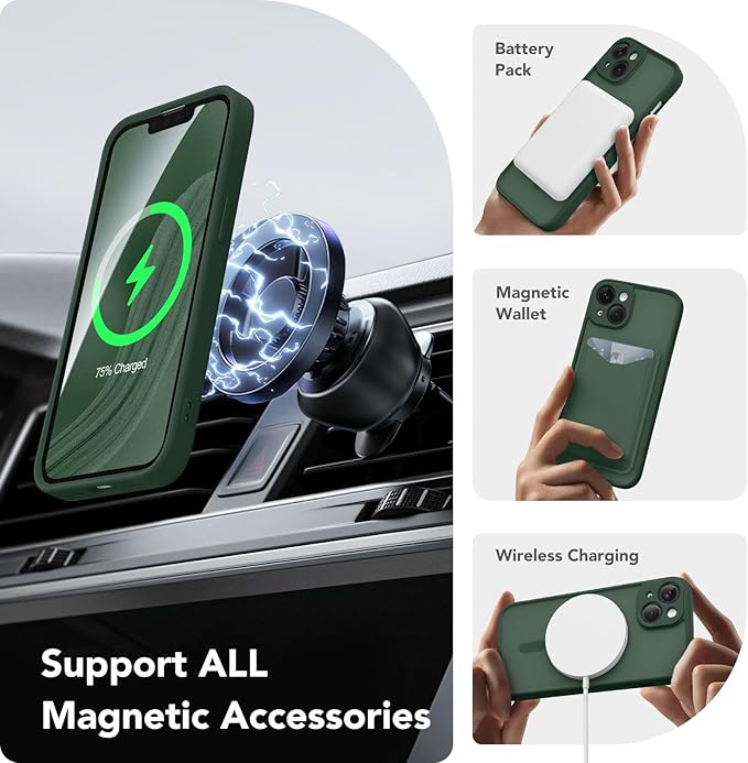 CAPRARO Magnetic for iPhone 14 Case, [Compatible with MagSafe] [Full Camera Protection] Shockproof Protective Slim Translucent Matte Phone Case for iPhone 14 6.1'', Deep Green