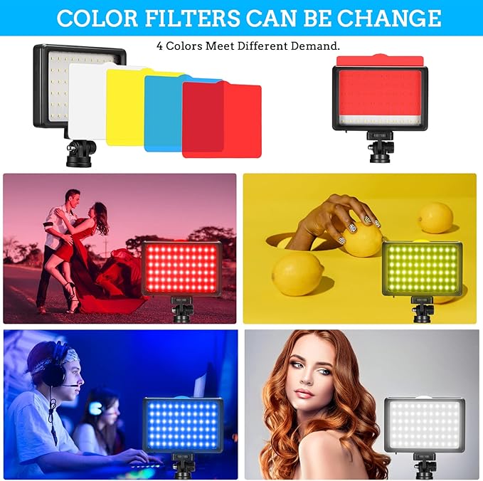 LED Video Light 2-Pack, 5600K Dimmable USB Photo Lights with Mini Tripod and Colored Filters for Photo Studios, Small Angle Shooting, Video Recording, Game Streaming