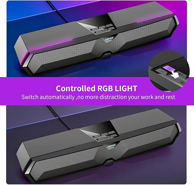 Edifier MG300 Computer Sound Bar: Loud Speakers with Deep Bass - Switch RGB Built-in Microphone for Gaming Speakers Wireless Bluetooth 5.3 & USB Adapter PC Sound Bar for Desktop
