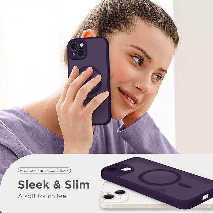 CAPRARO Magnetic for iPhone 14 Case, [Compatible with MagSafe] [Full Camera Protection] Shockproof Protective Slim Translucent Matte Phone Case for iPhone 14 6.1'', Deep Purple