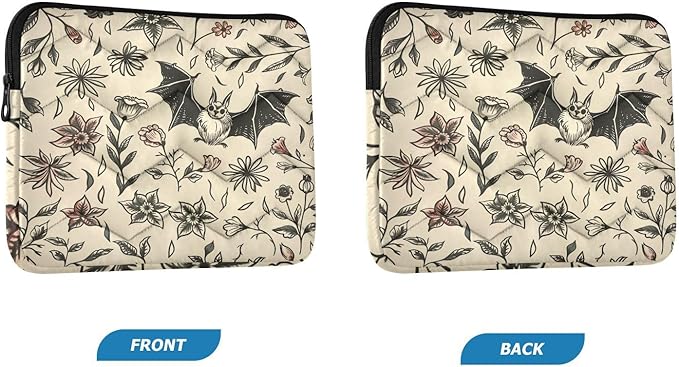 Cute 13 Inch Goth Bat Flowers Laptop Sleeve - Waterproof Computer Cover Bag for Women & Men