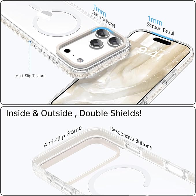 BENTOBEN Magnetic for iPhone 17 Pro 6.3" Case, Compatible with Magsafe Military Shockproof Protective Cute Transparent Slim Anti-Yellowing Phone Case for iPhone 17 Pro Cover, Clear White