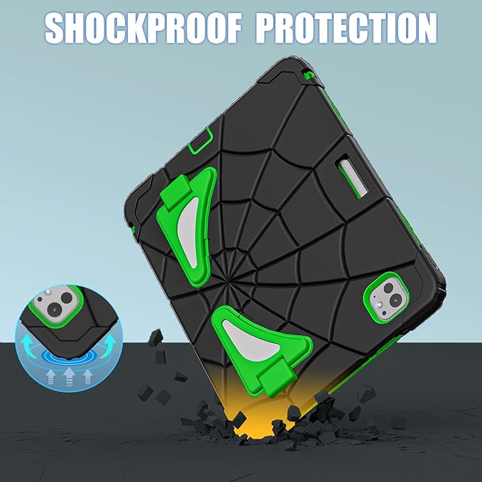 AKABEILA Compatible with Apple iPad Pro 11(2024) 11 inch Tablet Case，Lightweight Shockproof Rugged Protective Cover with Kickstand for Kids Children Boys Babies Dark Green