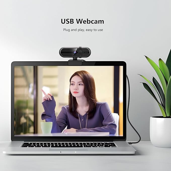 1080P Webcam for PC, Webcam with Mic, Auto Light Correction, 90° Wide Angle, Built-in Privacy Cover, Supports YouTube, Zoom, Teams, Meet, Skype, Perfect for Solo Meeting, Live Streaming