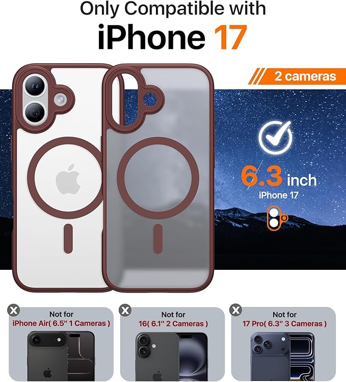 Magnetic for iPhone 17 Case,[Anti-Slip][Compatible with MagSafe][Military Grade Drop Protection] Shockproof Protective Translucent Matte Phone Case for iPhone 17 Case,Wine Red
