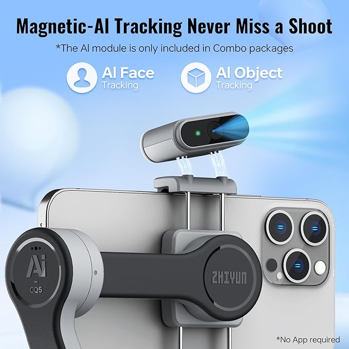 ZHIYUN CINEPEER CQ5 Combo 3-Axis Stabilizer for iPhone, Android Smartphones with AI Face Tracking, Fill Light, Compact & Portable, 11-Hour Battery