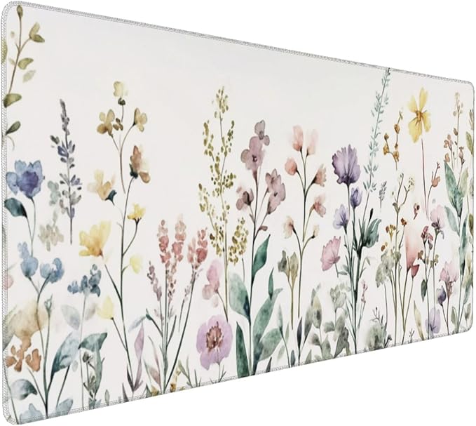 Floral Desk Mat Large Extend Mouse Pad XXL Beige Boho Desk Pad 35.4x15.7 Inch Cute Minimalist Flowers Mouse Pads Flowers Esthetics Computer Laptop Mouse Mat Non-Slip for Home Office Desktop Decor