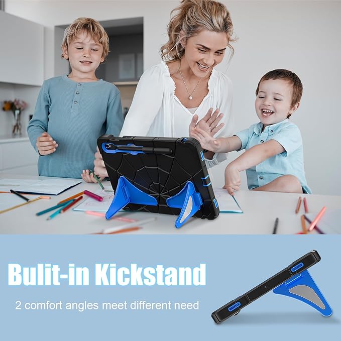 AKABEILA Compatible with Samsung Galaxy Tab S10 FE 2025/Tab S10 Lite 2025 Tablet Case，Lightweight Shockproof Rugged Protective Cover with Kickstand for Kids Children Boys Babies Black Blue