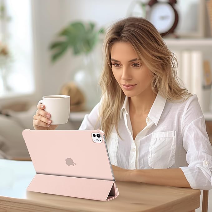 ProCase for iPad Pro 13 Inch Case M5 2025/ M4 2024, Smart Cover iPad Pro M5 M4 Case 13 Inch, Slim Stand Translucent Hard Shell Back, Supports Touch ID, Auto Wake/Sleep -Lightpink