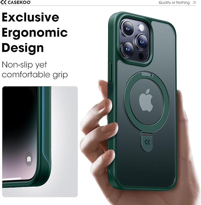 CASEKOO Designed for 14 Pro Case with Magnetic Invisible Stand [Military Drop Protection] [Compatible with MagSafe] Shockproof Slim Translucent Matte Pro Case 6.1 Inch, Green