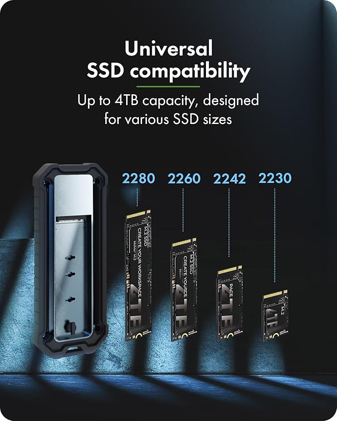 ICY BOX M.2 NVMe & SATA SSD Enclosure, External Adaptor with USB 3.2 Gen 2 Type-C 10Gbps, Dust & Shock-Proof, Supports M-Key & B+M-Key SSDs (2230 to 2280), Up to 4TB, Portable with Lanyard for Travel
