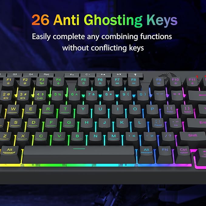 Redragon Wireless Gaming Keyboard, Bluetooth/2.4GHz/USB-C Wired, RGB Backlit, Portable 75% Mini Quiet Macro Membrane Keyboard, Rechargeable 4000mAh Battery, Anti-Ghosting for Win/MAC