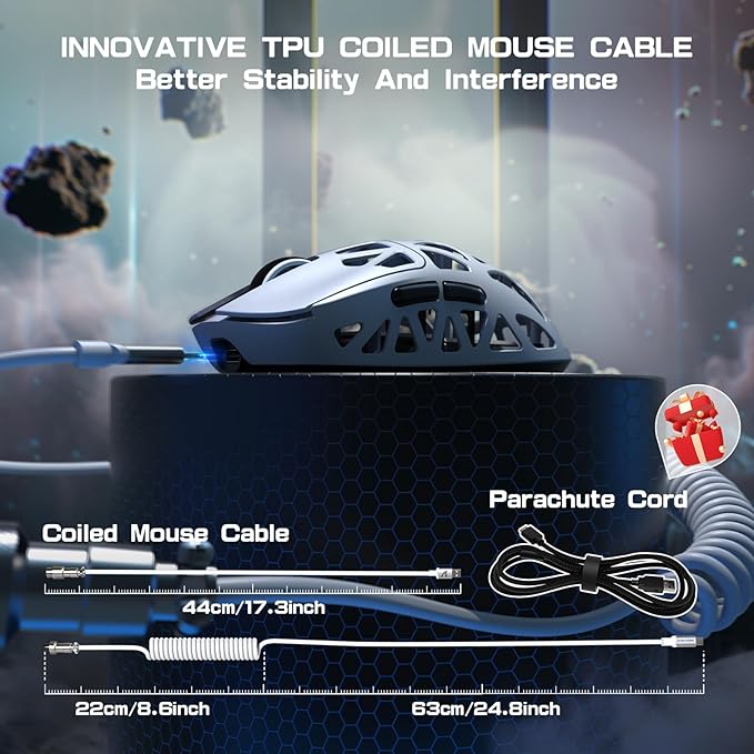 ATTACK SHARK R2PRO 45g Superlight Magnesium Alloy Mouse, PixArt PAW3950 Sensor, 42000DPI, 8000Hz Wireless Polling Rate, 2.4G/BT/Wired Gaming Mouse, Programmable Mice with Coiled Cable, PC/Mac, White