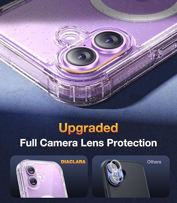 Diaclara Magnetic Designed for iPhone 17 Case 6.3 Inch Full Body Bumper,[Compatible with MagSafe] Military Drop Proof Cover with Built-in Touch Sensitive Anti-Scratch Screen Protector Clear Glitter