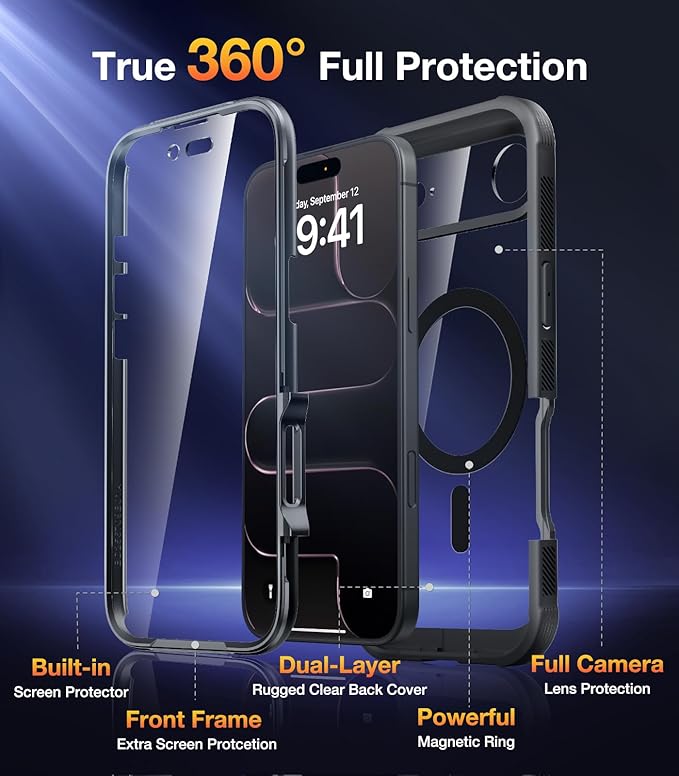 Diaclara Magnetic Designed for iPhone Air Case Full Body Bumper,[Compatible with MagSafe] Military Drop Proof Cover with Built-in Touch Sensitive Anti-Scratch Screen Protector for iPhone 17 Air Black