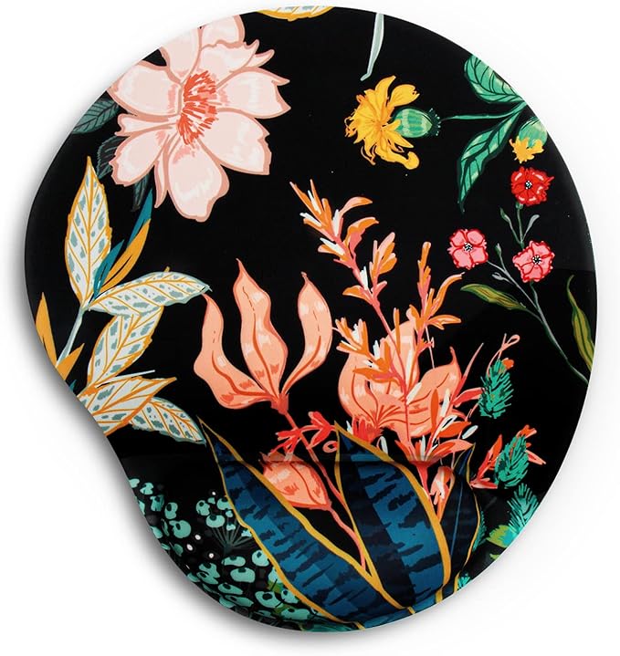 Ergonomic Mouse Pad with Wrist Support Cute Mouse Pads with Wrist Rest,Comfortable Mouse Pad for Home Office Gaming Working Computers Laptop Pain Relief with Non-Slip PU Base (Black Flower)