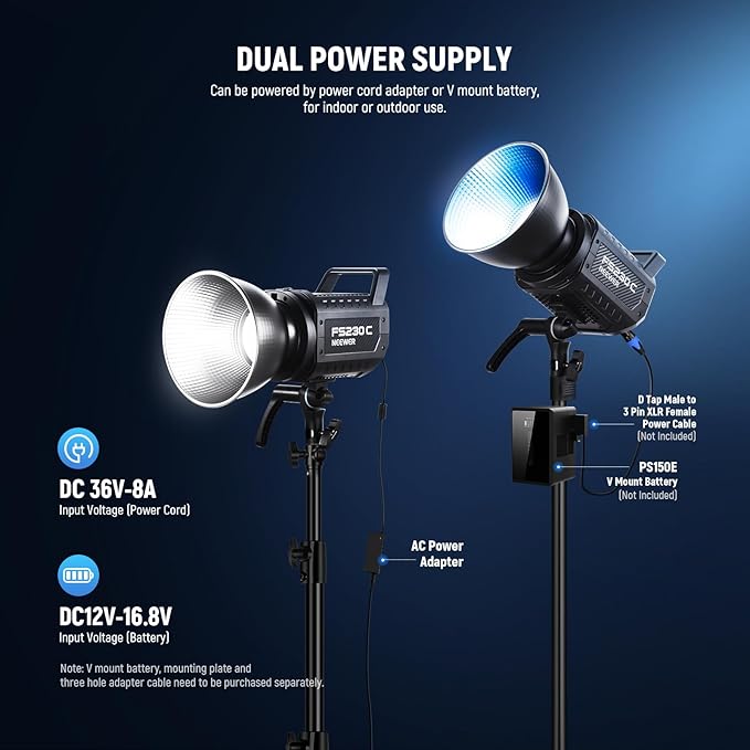 NEEWER 230W High Power RGB LED Video Light, APP/2.4G Control, 2500K-7500K 23000lux/1m COB Continuous Output Lighting, 17 Effects CRI95+ Bowens Spotlight for Studio Photography Video Recording, FS230C