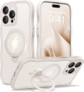 CAPRARO for iPhone 14 Pro Case with 360° Spin Magnetic Stand for Women, [Compatible with MagSafe] [Full Camera Protection] Cute Wave Translucent Matte Case for iPhone 14 Pro,Stone