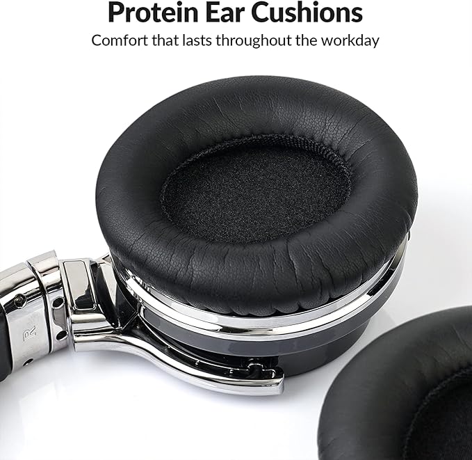 Silensys E7 Active Noise Cancelling Headphones Wireless Bluetooth Headphone with Microphone Deep Bass Over Ear, Comfortable Protein Earpads, 30 Hours Playtime for Travel/Work, Black