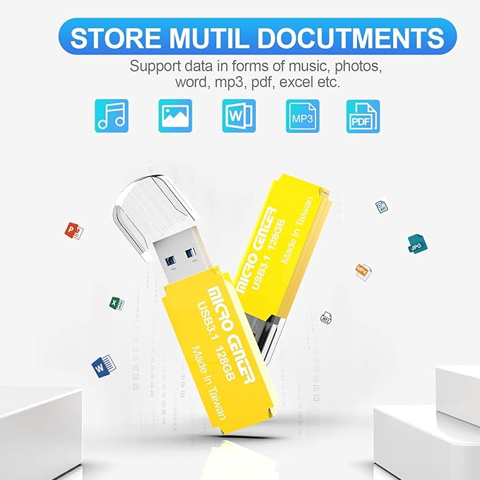 Micro Center Pro 128GB USB 3.1 Gen1 Flash Drive Faster USB Stick External Data Storage Thumb Drive (128GB, Yellow)