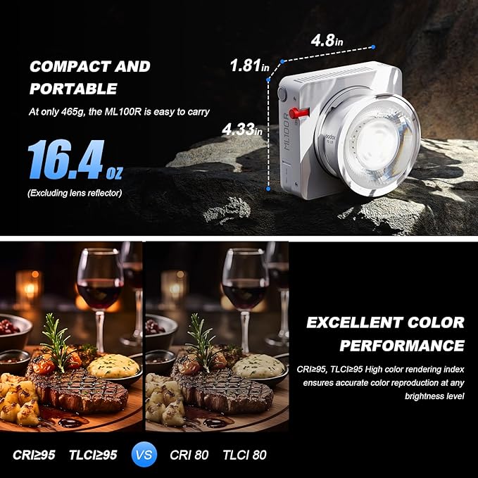 Godox ML100R RGB LED Video Light with Battery Grip & Carry Case, 110W Full-Color, 1800K-10000K CRI 97+/TLCI 98+, 14 FX Effects APP Control Portable Video Light for Studio/Streaming/Outdoor Photography